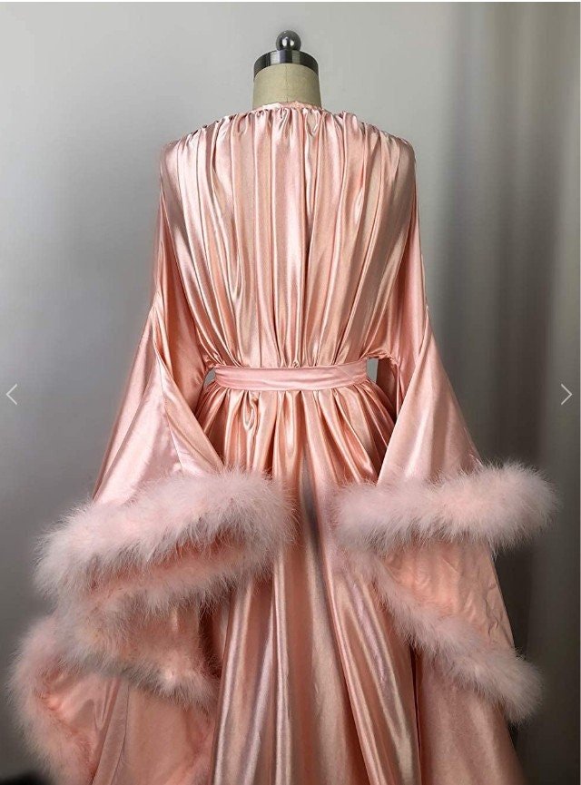 Luxury Satin Feather Bridal Robe | Victorian Style Wedding & Photoshoot Robe - Overture Gifts