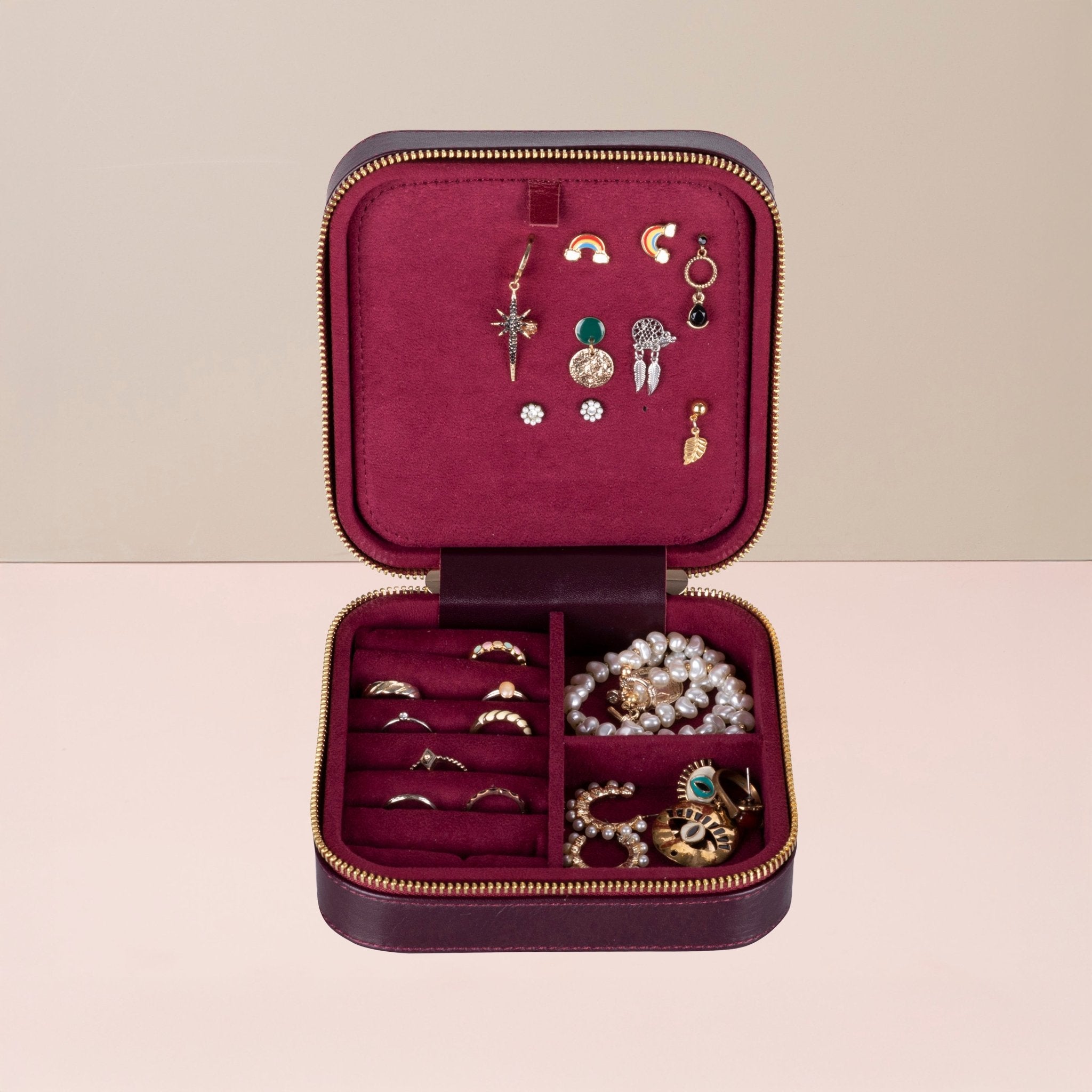 Luxury Travel Jewelry Box – Burgundy - Palermo - Overture Gifts