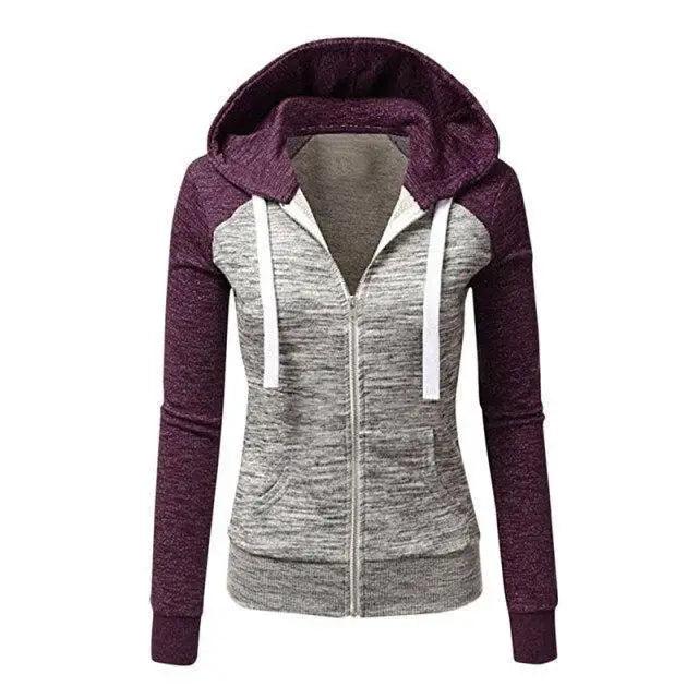 Luxury Women Patchwork Hoodie Spring Autumn Slim Hooded Jacket Fashion Long Sleeve Drawstring Pocket Hoodies Sweatshirts Women's Hoodie Color Block Casual Pullover Hoodie