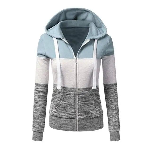 Luxury Women Patchwork Hoodie Spring Autumn Slim Hooded Jacket Fashion Long Sleeve Drawstring Pocket Hoodies Sweatshirts Women's Hoodie Color Block Casual Pullover Hoodie