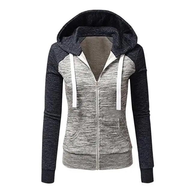 Luxury Women Patchwork Hoodie Spring Autumn Slim Hooded Jacket Fashion Long Sleeve Drawstring Pocket Hoodies Sweatshirts Women's Hoodie Color Block Casual Pullover Hoodie
