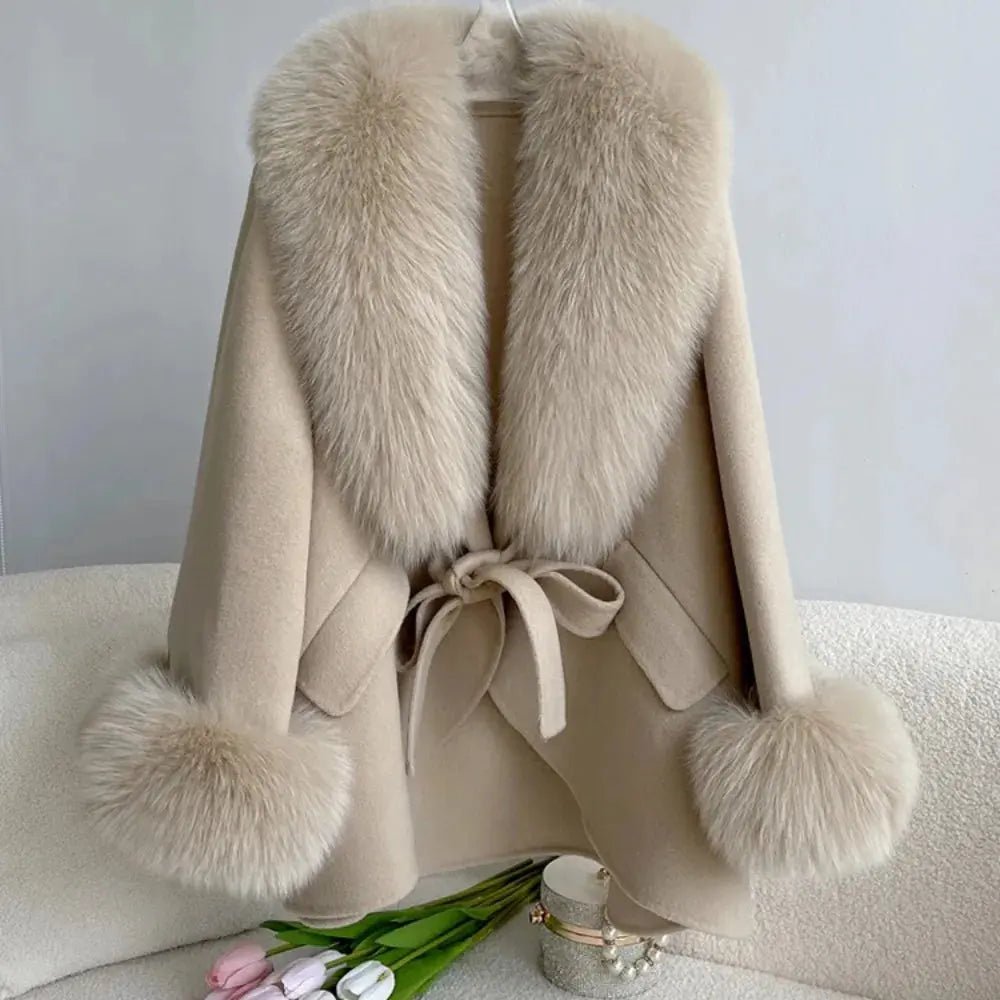 Luxury Wool Blend Cape with Detachable Fur Collar - Overture Gifts