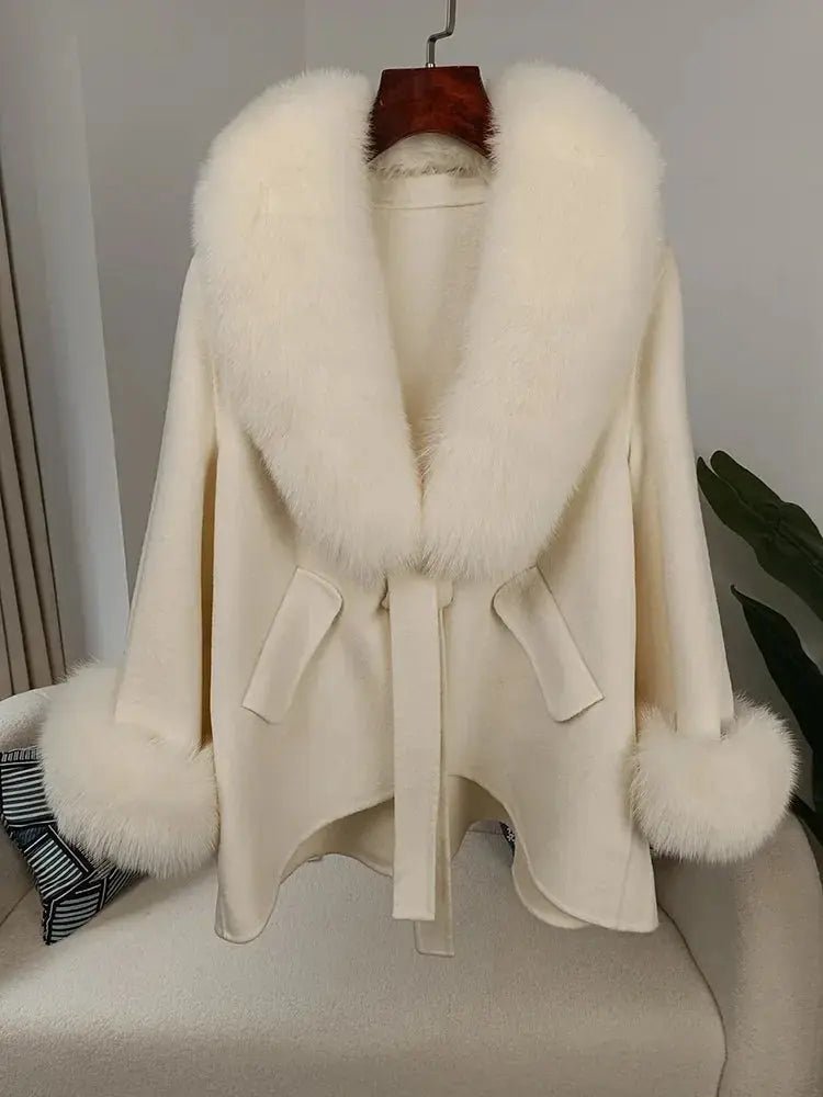 Luxury Wool Blend Cape with Detachable Fur Collar - Overture Gifts