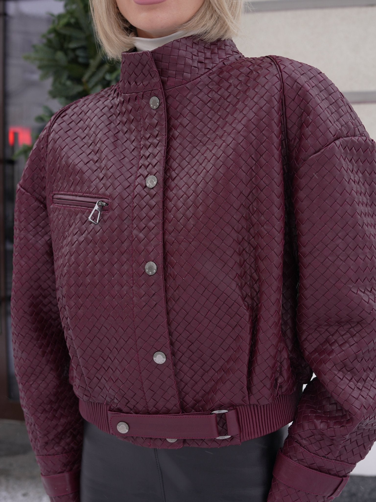 Marlowe Braided Genuine Leather Jacket in Bordeaux - Overture Gifts