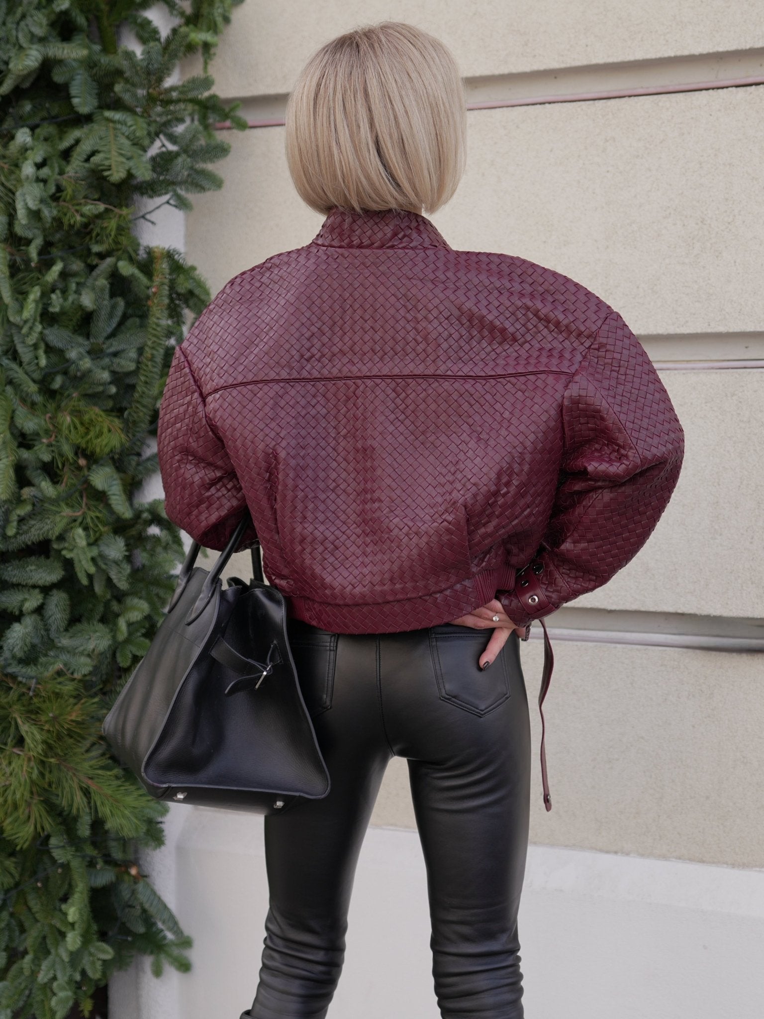 Marlowe Braided Genuine Leather Jacket in Bordeaux - Overture Gifts