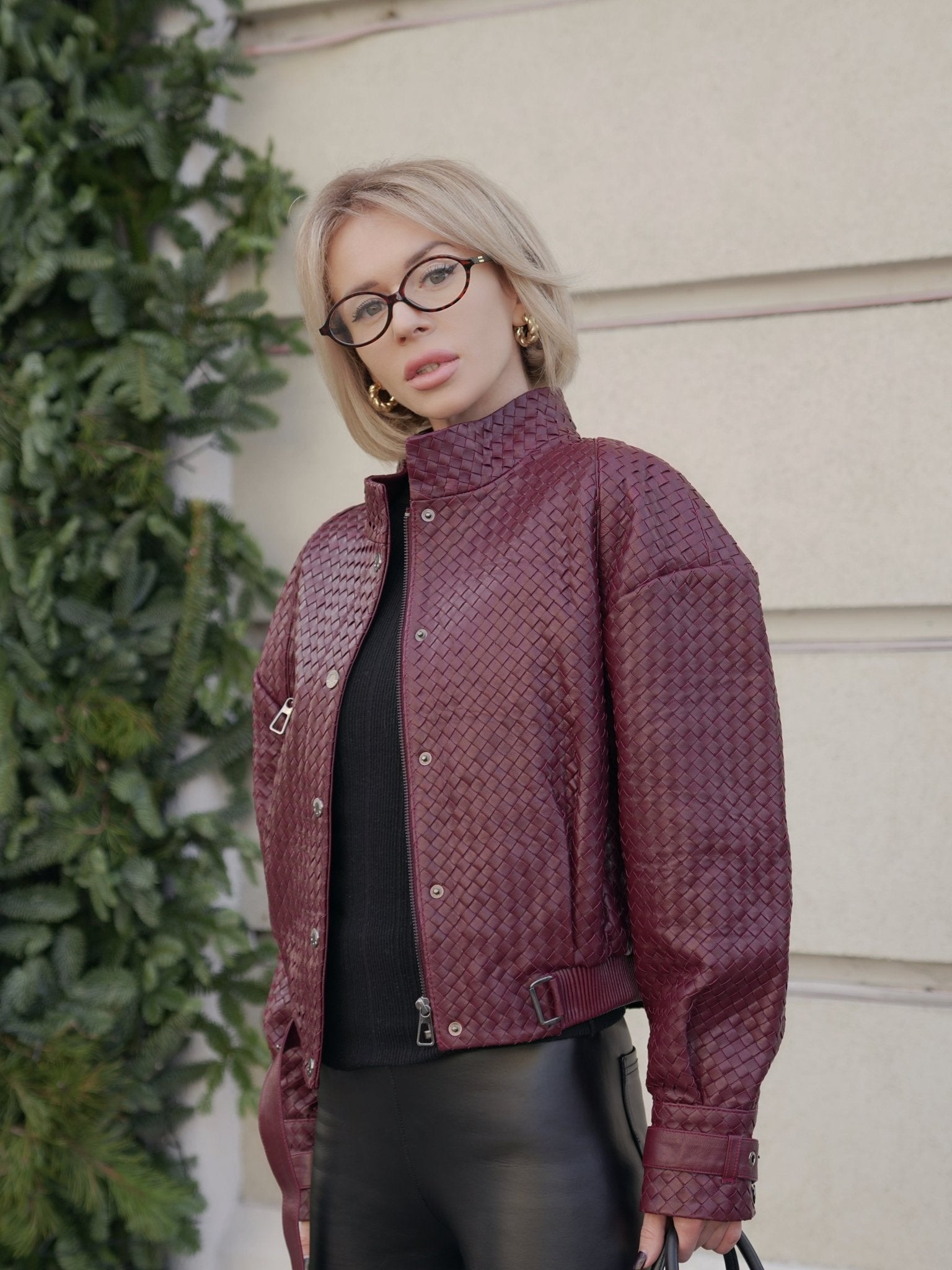 Marlowe Braided Genuine Leather Jacket in Bordeaux - Overture Gifts