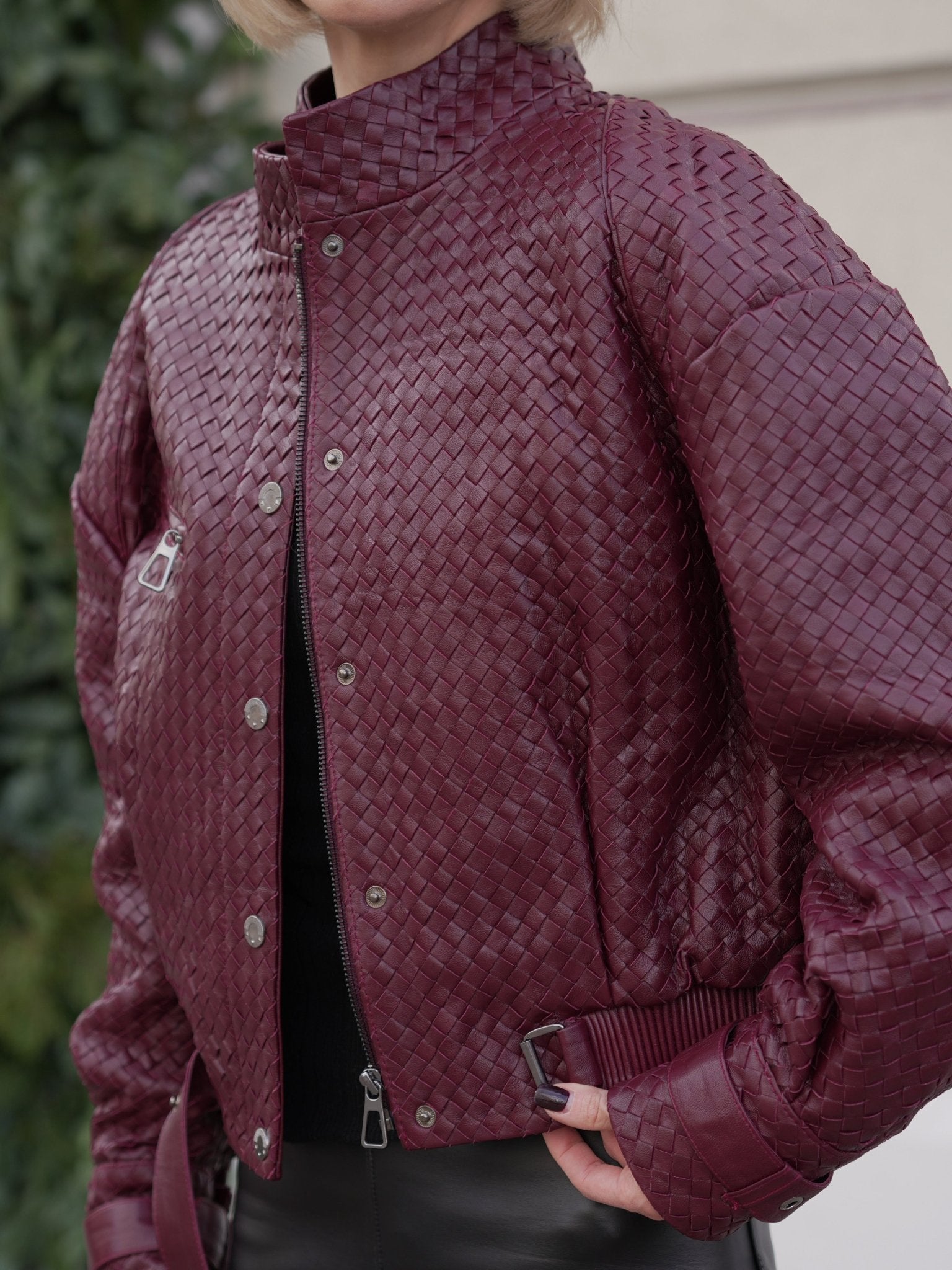 Marlowe Braided Genuine Leather Jacket in Bordeaux - Overture Gifts