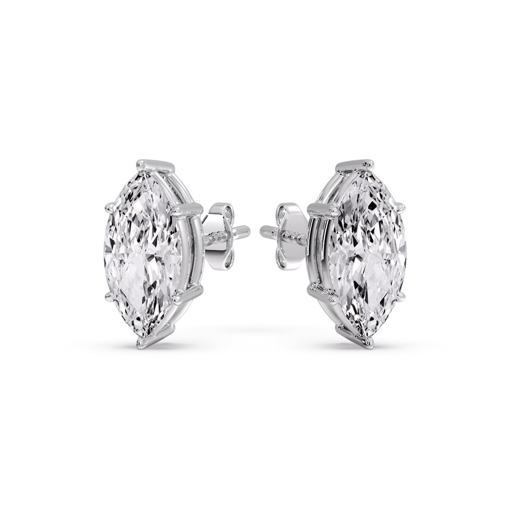 6 Prong Marquise Diamonds Solitaire Stud Earring in Basket Setting