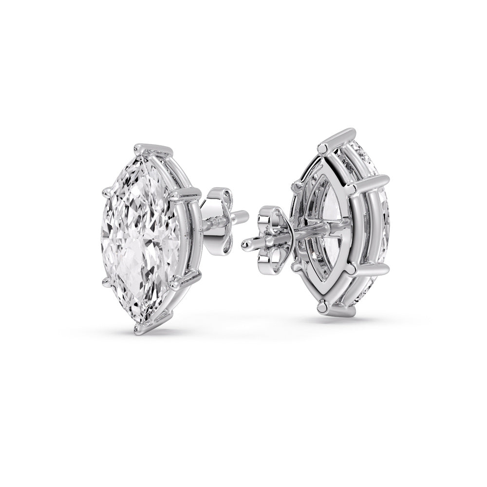 6 Prong Marquise Diamonds Solitaire Stud Earring in Basket Setting