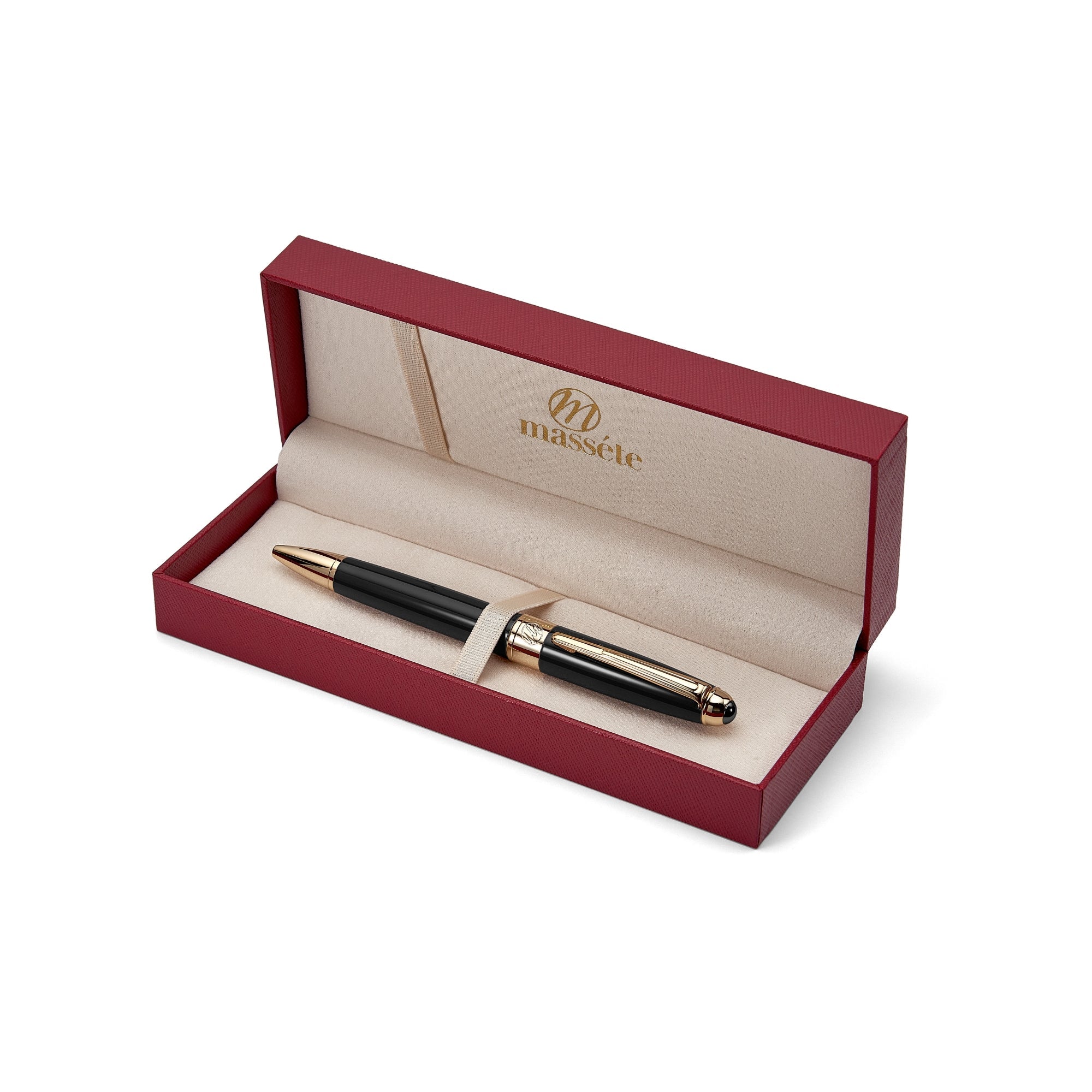 Massete Venero Executive Classic Luxury Ballpoint Pen, Glossy Black, Red, or Blue with 23K Gold Plated Trim, Twist to Open, Engravable, Presented in Gift Box, Extra Refill Included, Medium Tip, Black or Blue Ink - Overture Gifts