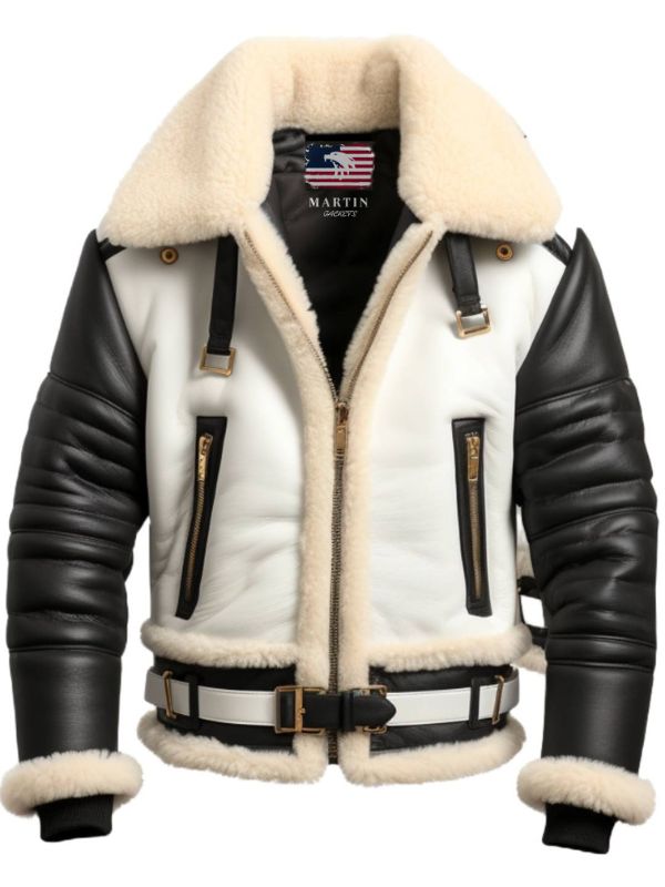 Men’s Aviator B3 Bomber Leather Jacket – Black & White
