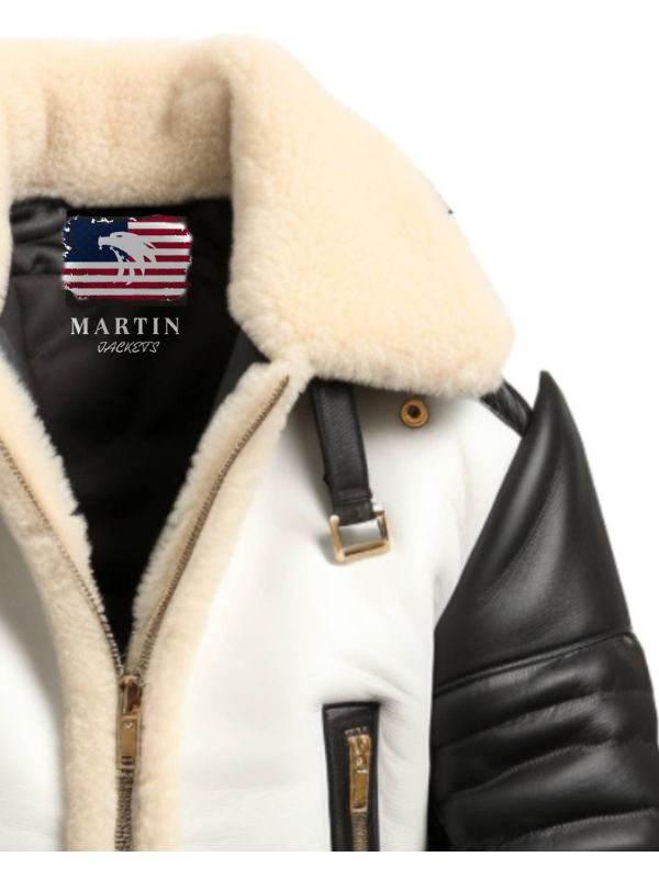Men’s Aviator B3 Bomber Leather Jacket – Black & White