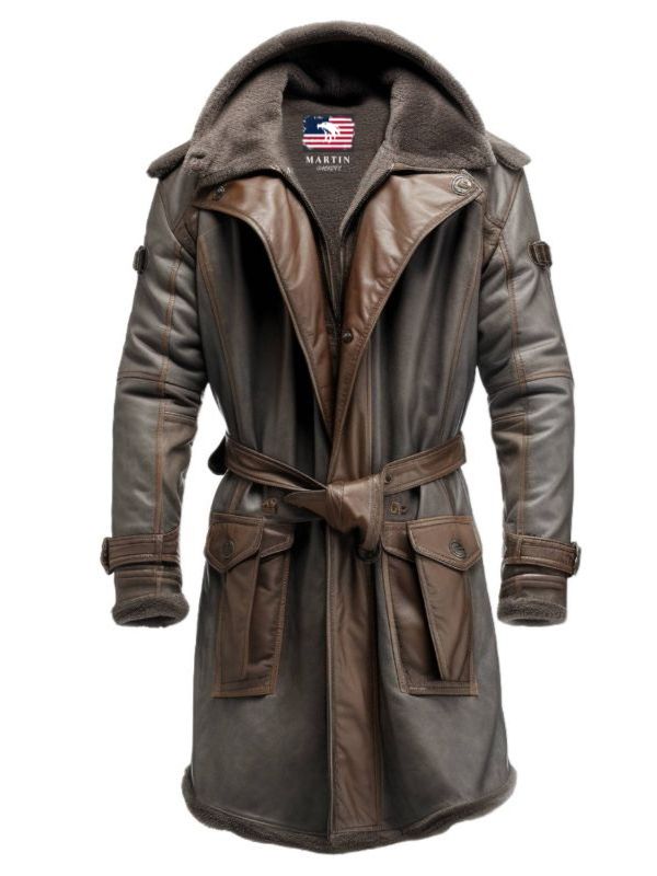Men’s Dark Brown Leather Hooded Coat
