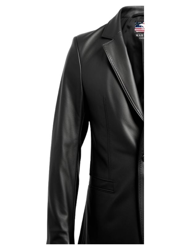Men One Button Black Leather Blazer