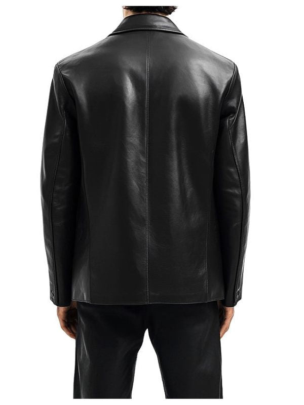 Men’s Premium Black Leather Blazer with Flap Pockets