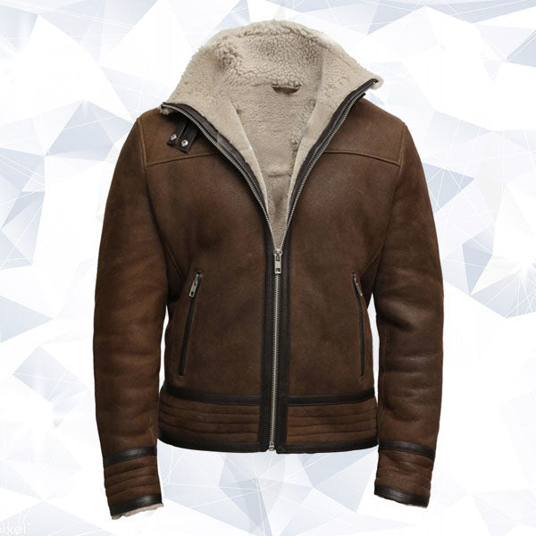 Men’s Brown Genuine Shearling Sheepskin Leather Jacket Vintage