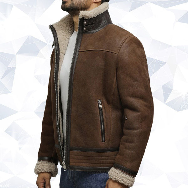 Men’s Brown Genuine Shearling Sheepskin Leather Jacket Vintage
