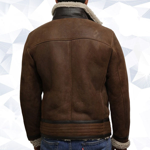 Men’s Brown Genuine Shearling Sheepskin Leather Jacket Vintage