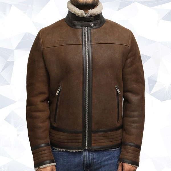 Men’s Brown Genuine Shearling Sheepskin Leather Jacket Vintage