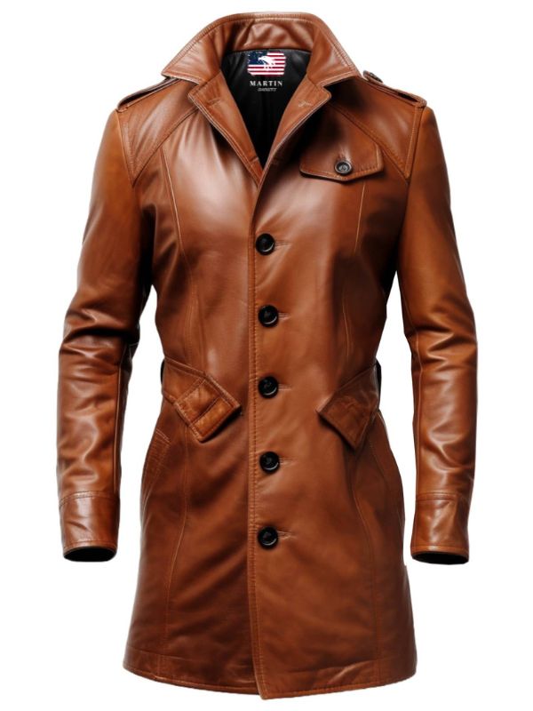 Men’s Vintage Tan Brown Leather Coat – Leather Long Coat
