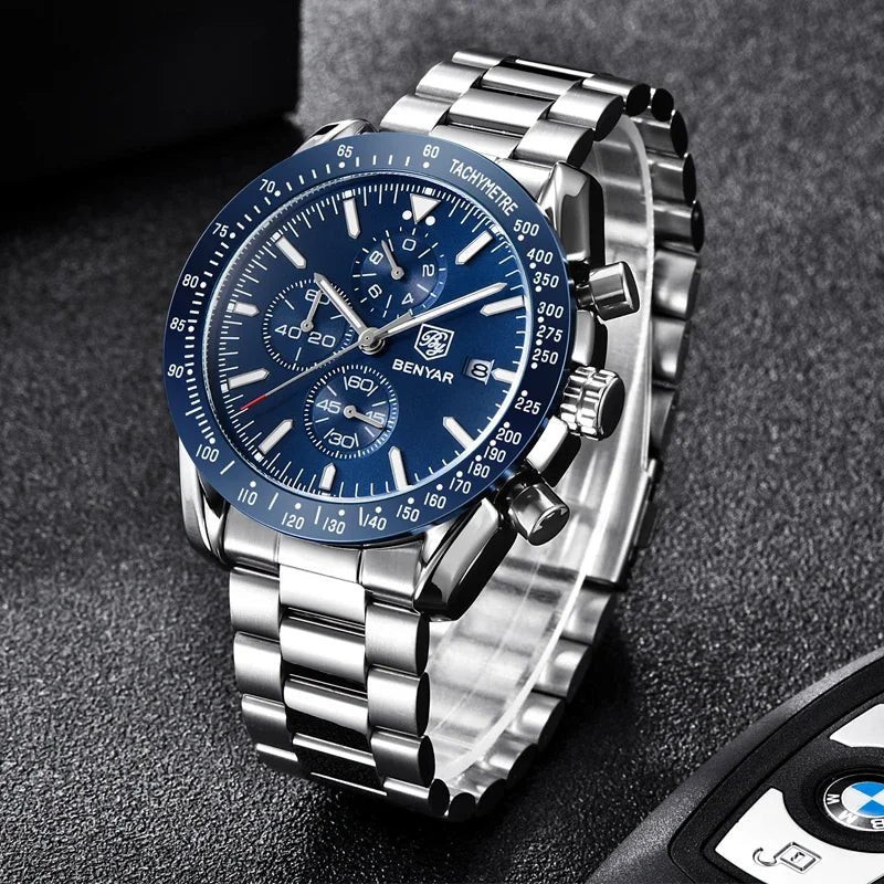 Men Watch BENYAR Top Brand Luxury Full Steel Business Quartz Watch Men Casual Waterproof Sports Watches Clock Relogio Masculino - Overture Gifts