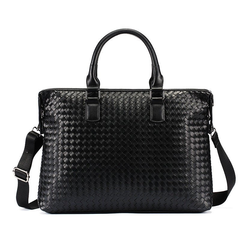 Men's Bag Leather Large Briefcase Hand Woven Luxury Handbags Business Tote Bags For Men High Quality Laptop Handbags - Overture Gifts
