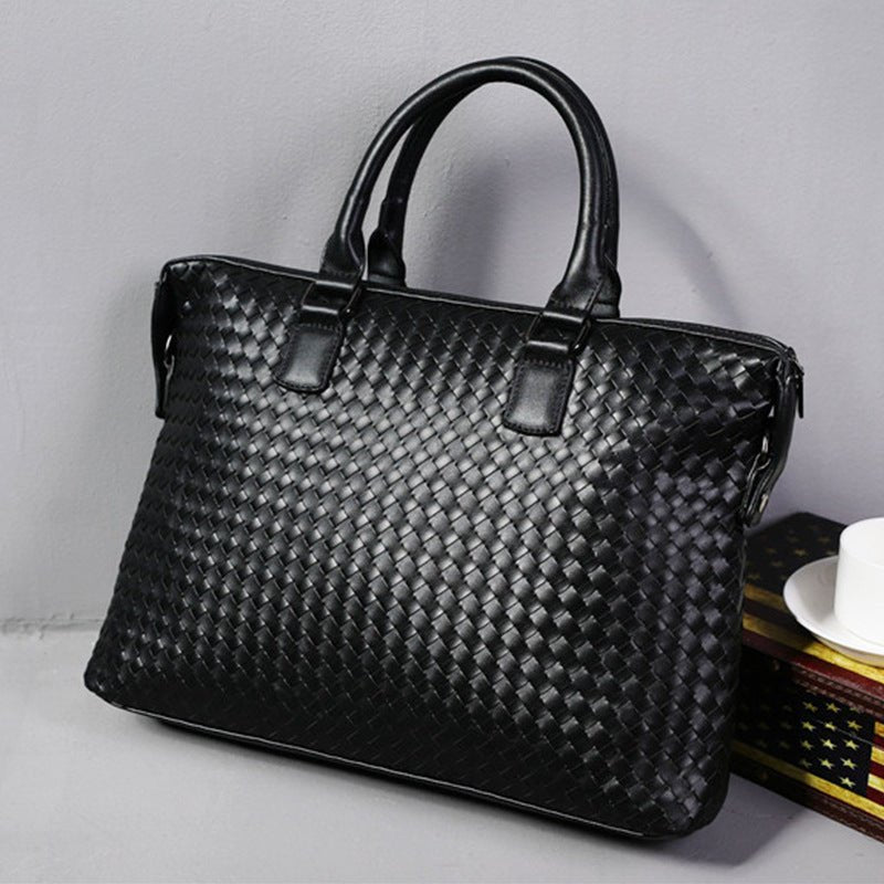 Men's Bag Leather Large Briefcase Hand Woven Luxury Handbags Business Tote Bags For Men High Quality Laptop Handbags - Overture Gifts