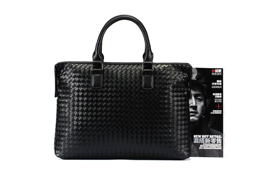 Men's Bag Leather Large Briefcase Hand Woven Luxury Handbags Business Tote Bags For Men High Quality Laptop Handbags - Overture Gifts