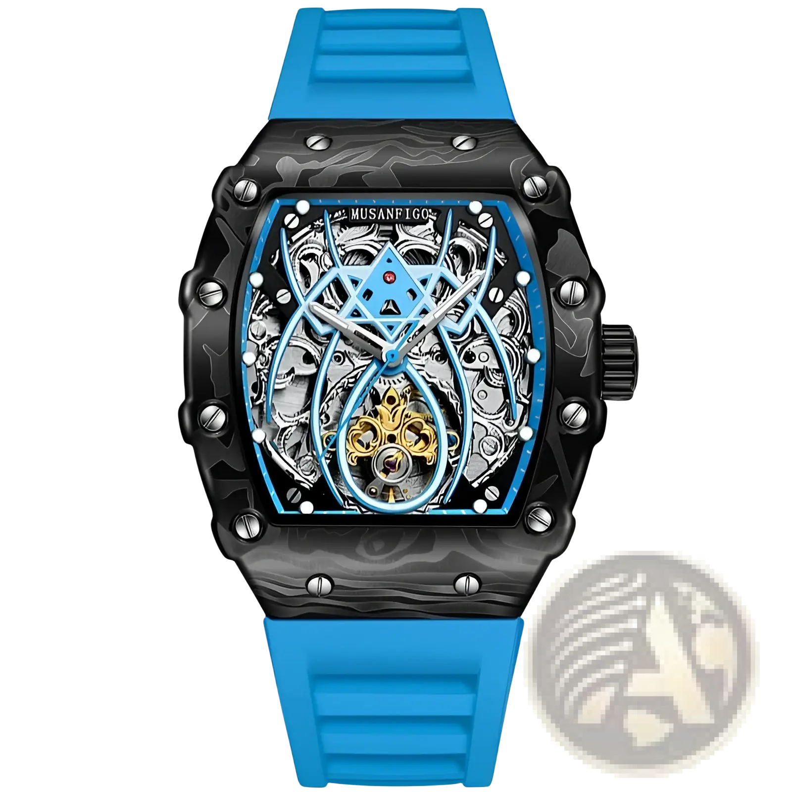 Men's Barrel Skeleton Automatic Mechanical Sport Watch