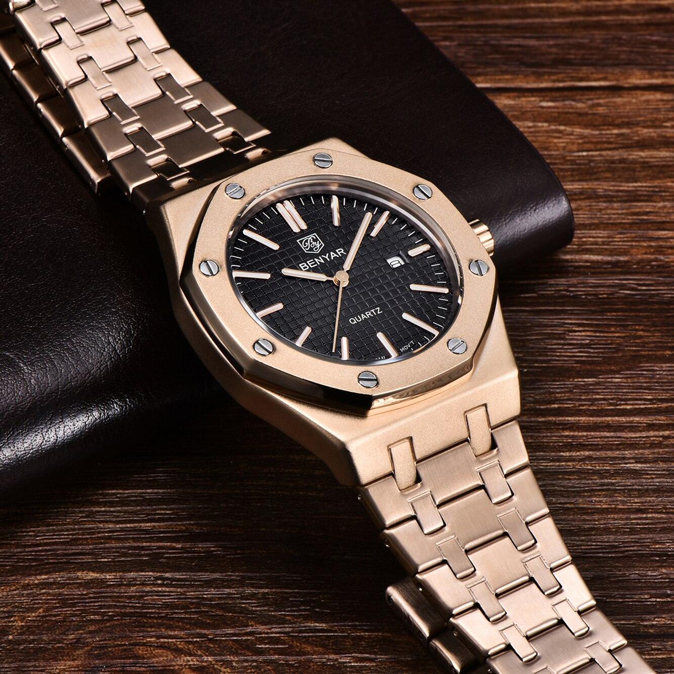Men's Fashion Watch Luxury Men Stainless Steel Band Quartz Watch Analog Waterproof Sports Military Watches - Overture Gifts