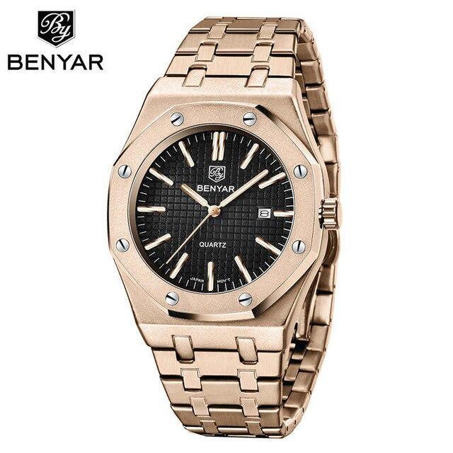 Men's Fashion Watch Luxury Men Stainless Steel Band Quartz Watch Analog Waterproof Sports Military Watches - Overture Gifts