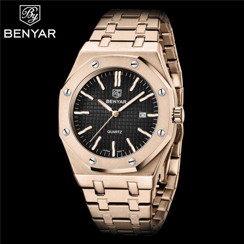 Men's Fashion Watch Luxury Men Stainless Steel Band Quartz Watch Analog Waterproof Sports Military Watches - Overture Gifts