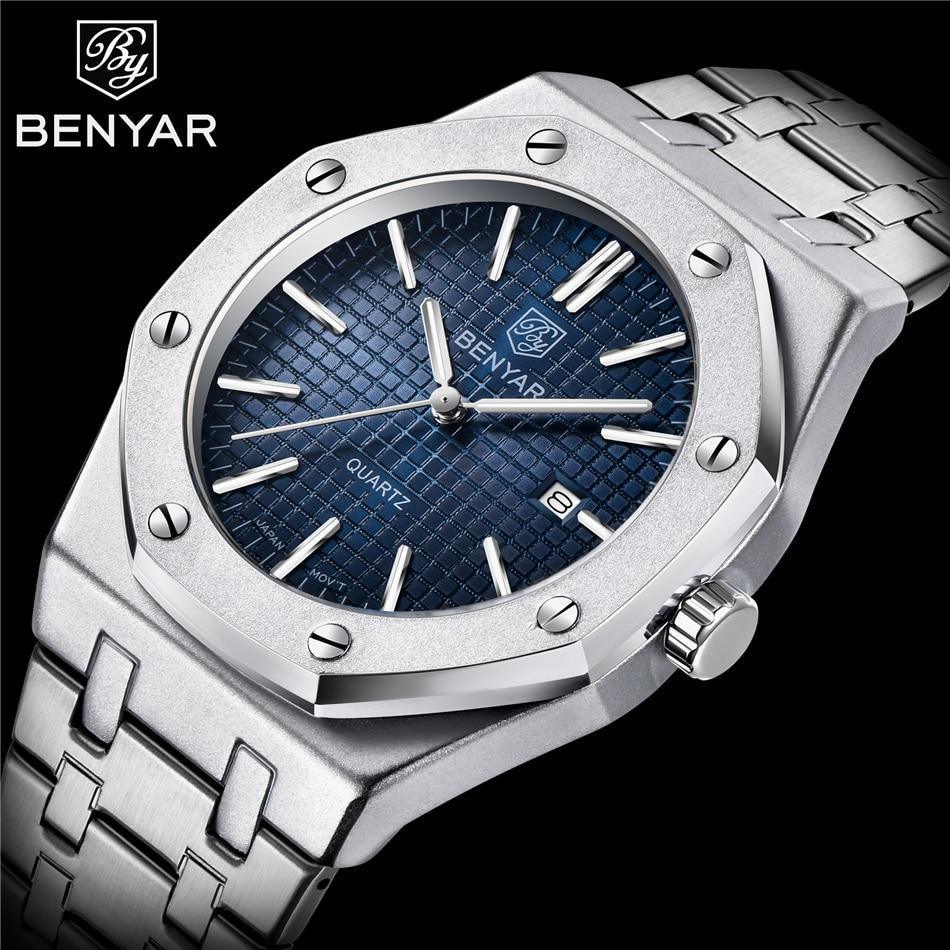 Men's Fashion Watch Luxury Men Stainless Steel Band Quartz Watch Analog Waterproof Sports Military Watches - Overture Gifts