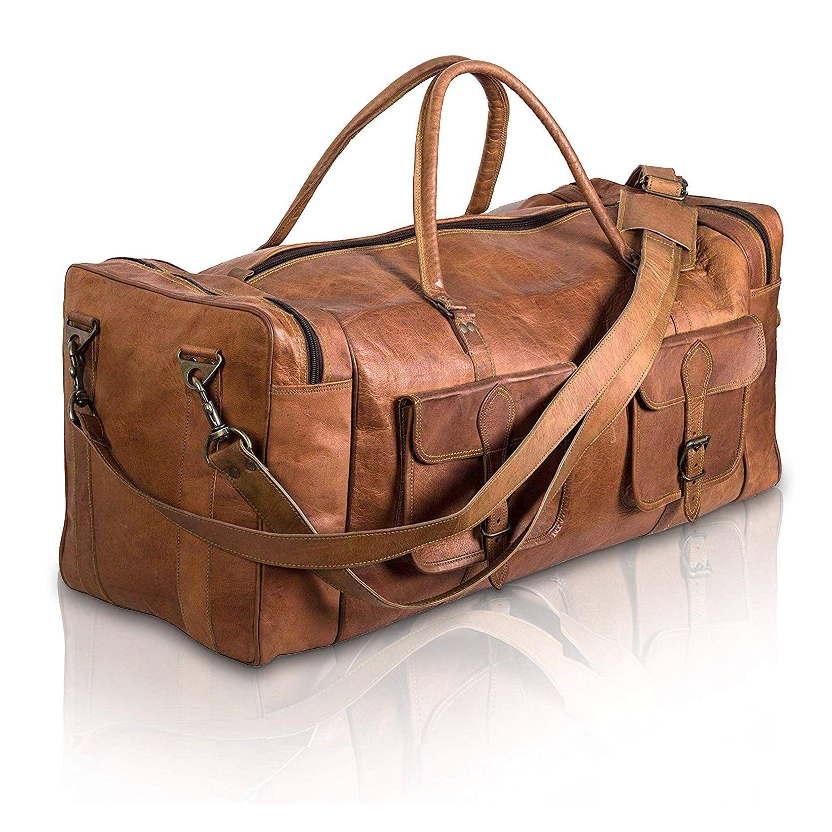 Men's Full-Grain Leather Duffel Bag – Structured Travel Carry - Overture Gifts