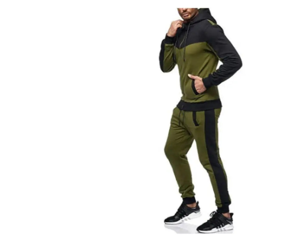 Men's Color Block Hooded Tracksuit and Jogger Set