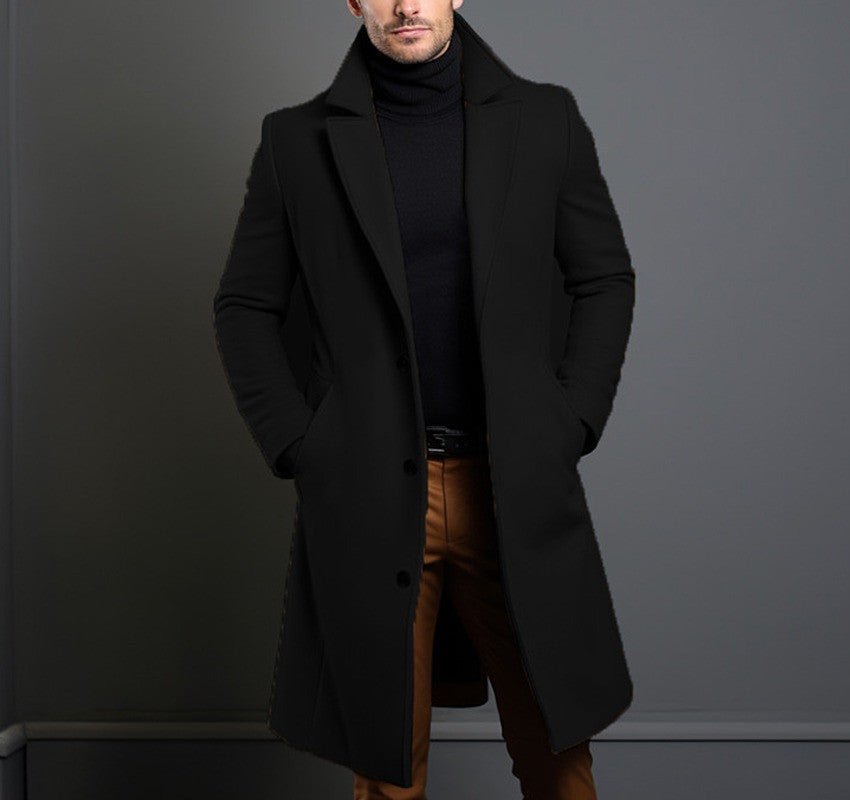 Men's Mid-length Trench Coat Fall Winter Slim Pockets Single-breasted Collar Jacket Casual Business Comfortable Overcoat Clothing - Overture Gifts