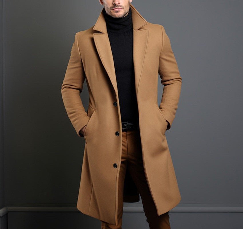Men's Mid-length Trench Coat Fall Winter Slim Pockets Single-breasted Collar Jacket Casual Business Comfortable Overcoat Clothing - Overture Gifts