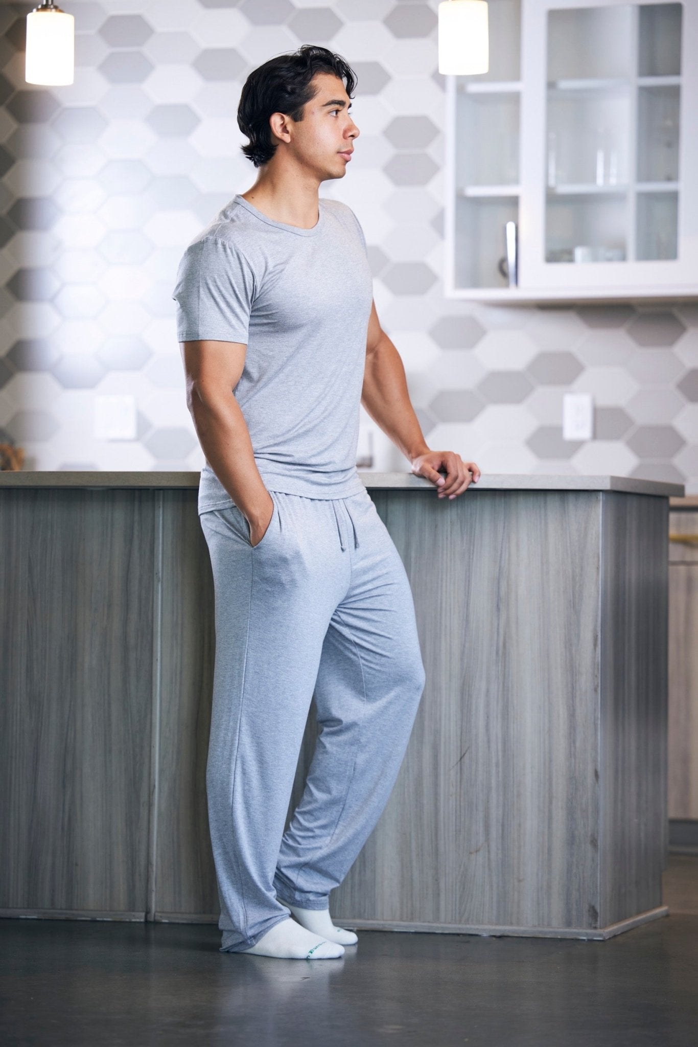 Men's Soft Bamboo Lounge Pajama Set - Short Sleeve Top & Pants - Overture Gifts