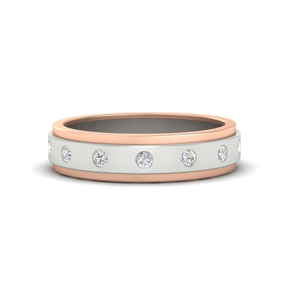 Mens Two Tone Bezel Stone Wedding Ring