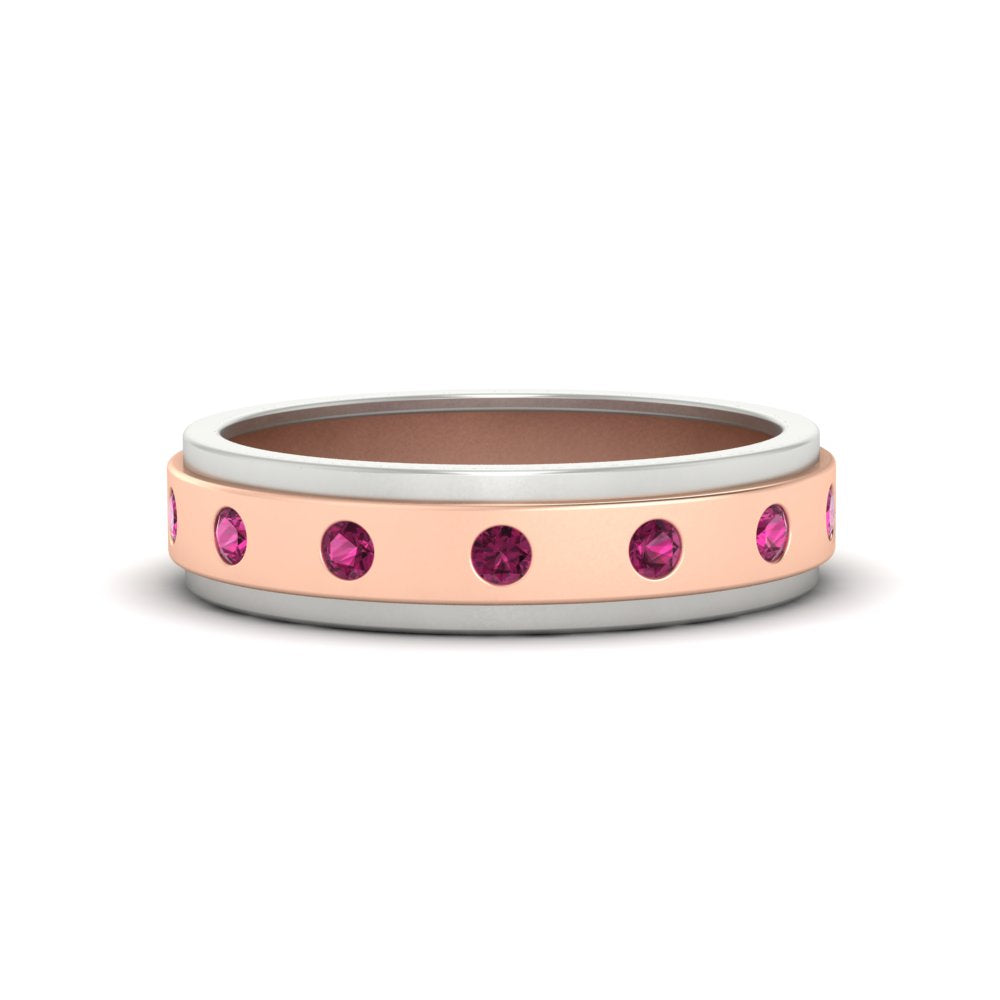 Mens Two Tone Bezel Stone Wedding Ring