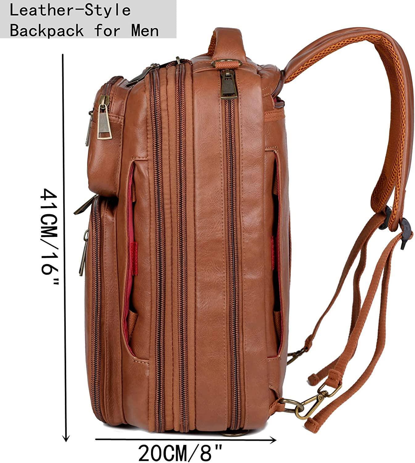 Men's Vegan Leather Backpack – Convertible Work Carry - Overture Gifts