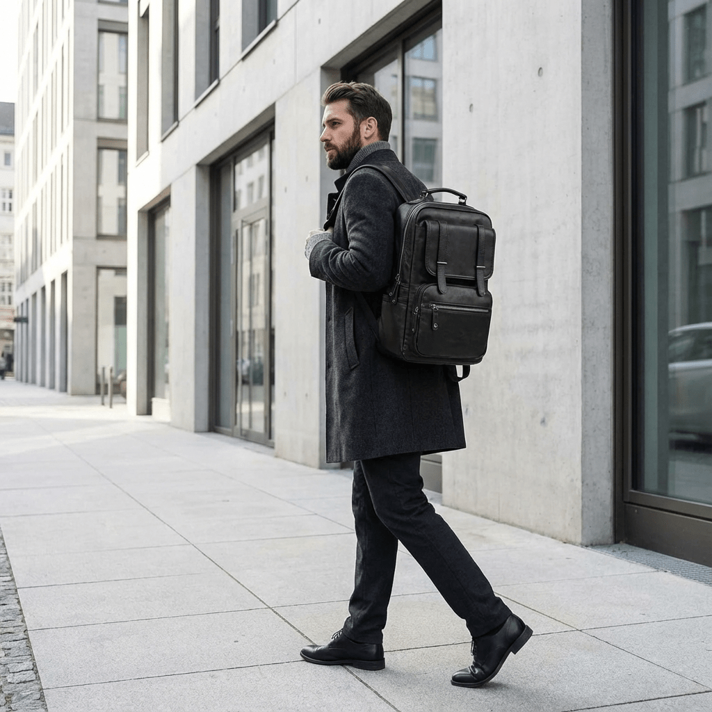 Men's Vegan Leather Backpack – Structured Travel Carry - Overture Gifts