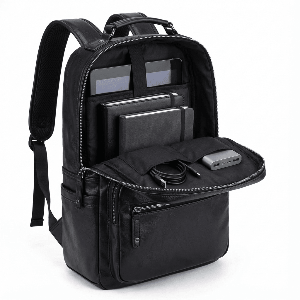 Men's Vegan Leather Backpack – Structured Travel Carry - Overture Gifts
