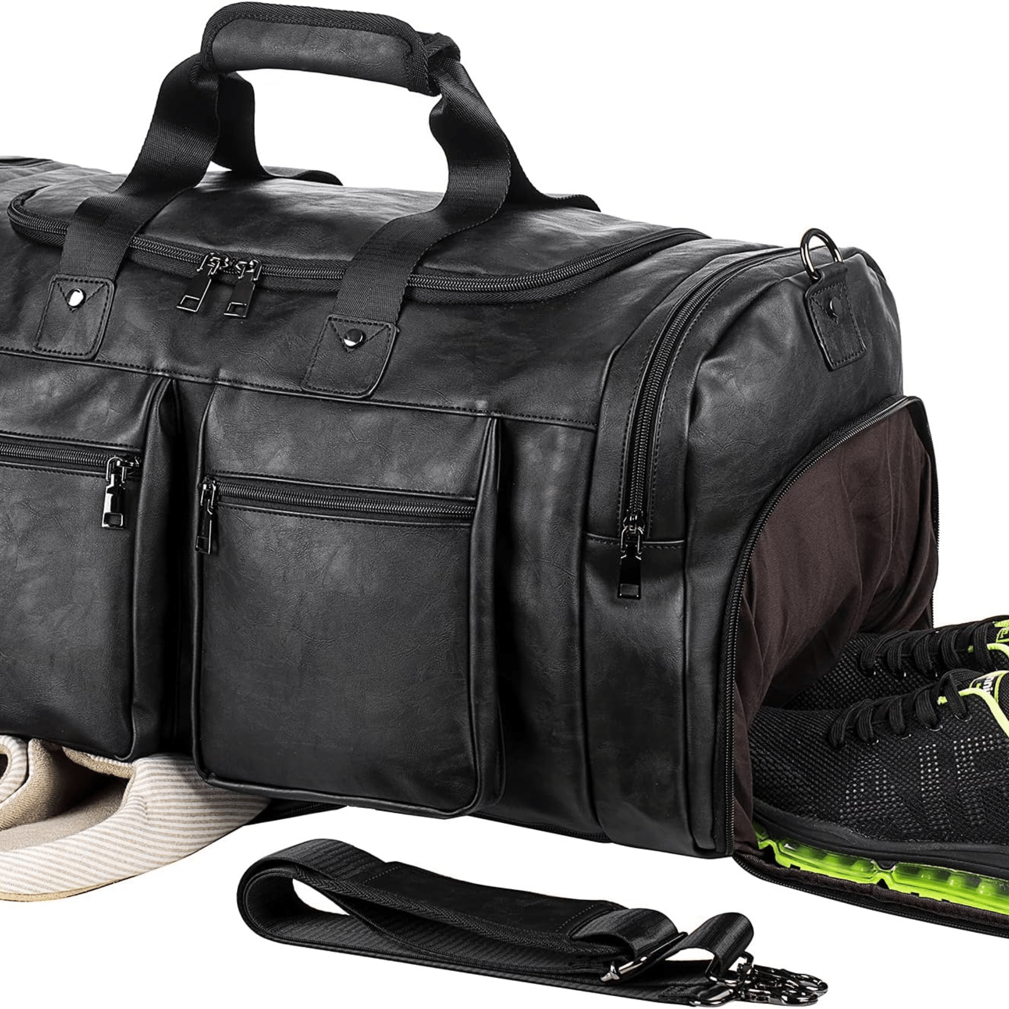 Men's Vegan Leather Duffel Bag – Structured Travel Carry - Overture Gifts
