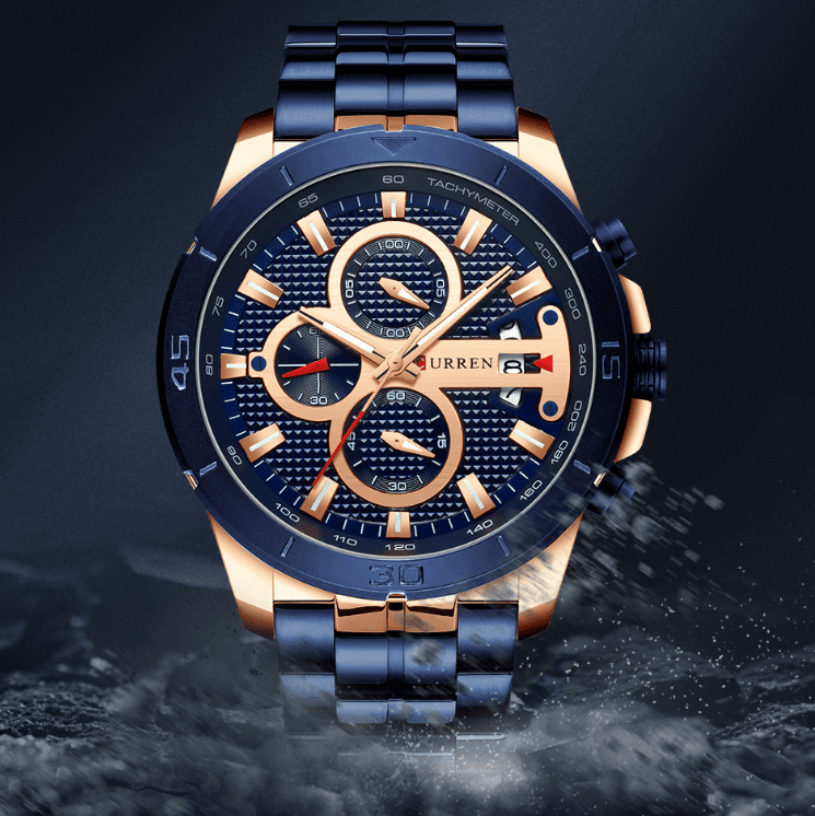 Men's Waterproof Watch With Chronometers Day View And Fluorescent Hands Unique Luxury Design Perfect Gift - Overture Gifts