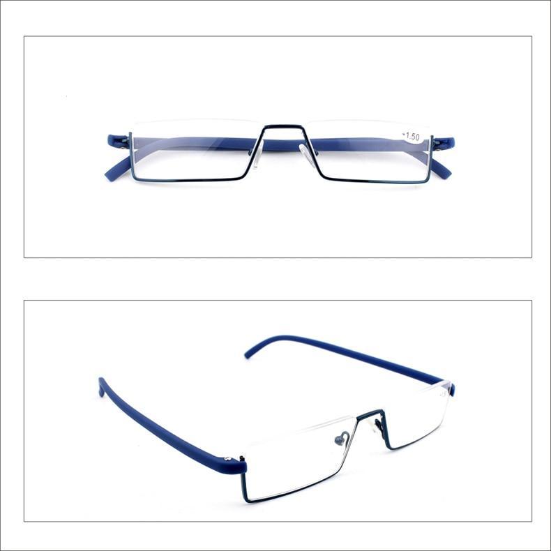Metal Anti Blue Light Reading Glasses Men Half Frame Prescription Eyeglasses Male Eyewear With Case For Men And Women Unisex Stylish Eyeglasses Glasses Clear Lens +1.75