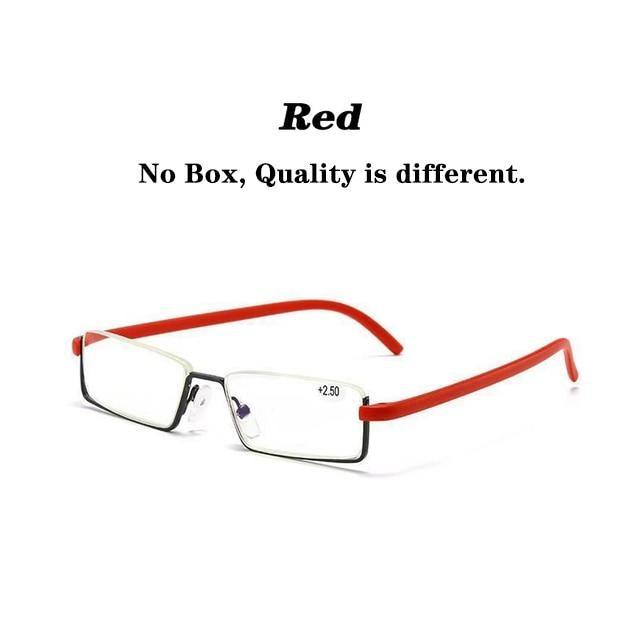 Metal Anti Blue Light Reading Glasses Men Half Frame Prescription Eyeglasses Male Eyewear With Case For Men And Women Unisex Stylish Eyeglasses Glasses Clear Lens +1.75