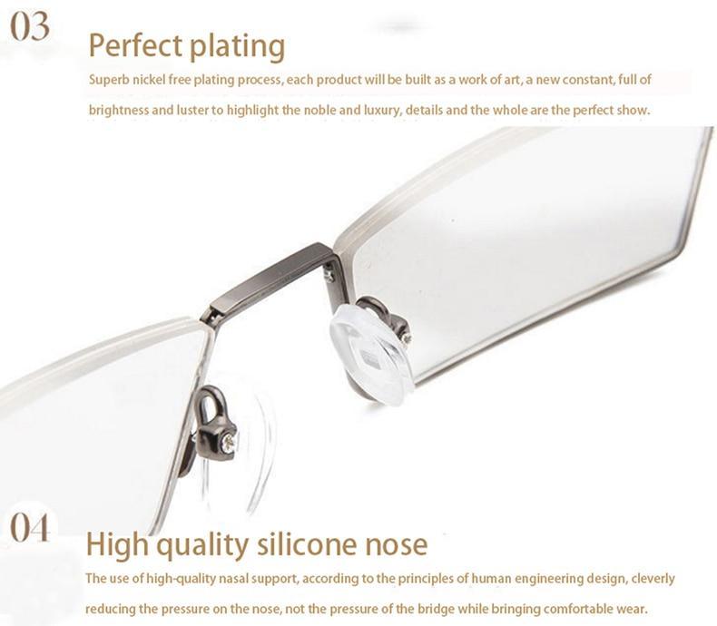 Metal Anti Blue Light Reading Glasses Men Half Frame Prescription Eyeglasses Male Eyewear With Case For Men And Women Unisex Stylish Eyeglasses Glasses Clear Lens +1.75