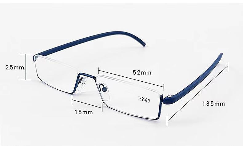 Metal Anti Blue Light Reading Glasses Men Half Frame Prescription Eyeglasses Male Eyewear With Case For Men And Women Unisex Stylish Eyeglasses Glasses Clear Lens +1.75