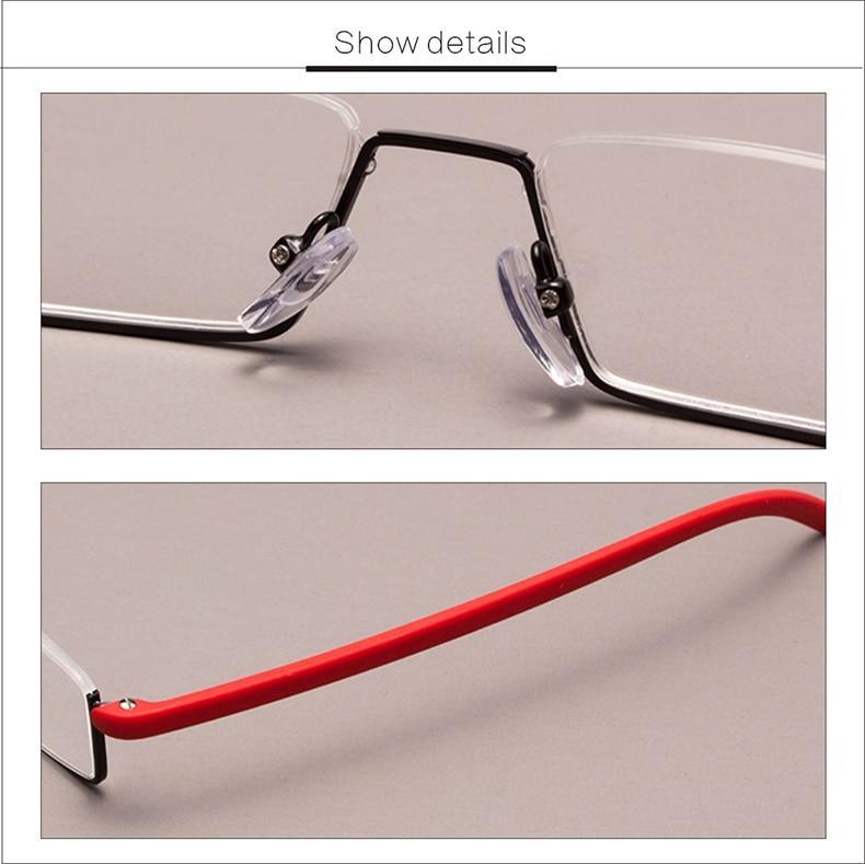 Metal Anti Blue Light Reading Glasses Men Half Frame Prescription Eyeglasses Male Eyewear With Case For Men And Women Unisex Stylish Eyeglasses Glasses Clear Lens +1.75